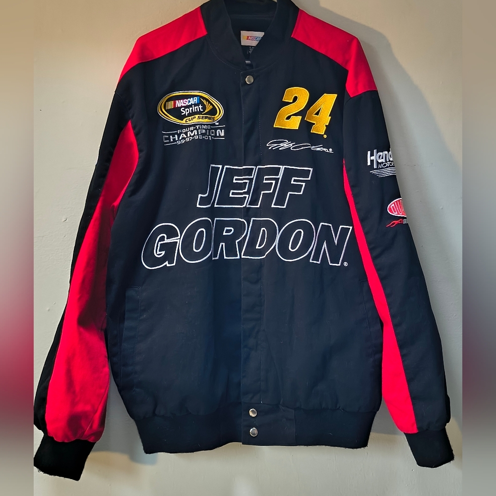 Rare Vintage Jeff Gordon Nascar Drive To End Hunger Black and Red Jacket Large